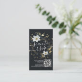 Gold Floral Wreath Wedding QR Code Website UAWG Begleitkarte (Stehend Vorderseite)