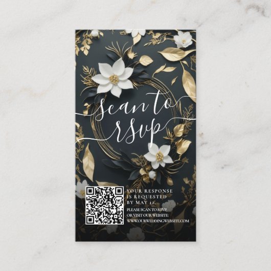 Gold Floral Wreath Wedding QR Code Website UAWG Begleitkarte (Vorderseite)