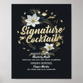 Gold Floral Wreath Wedding Signature Drink Menü Poster