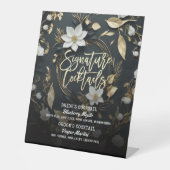 Gold Floral Wreath Wedding Signature Drink Menü Sockelschild (Vorderseite)