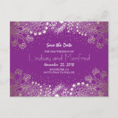 Gold Floral - Wunderland Save the Date Lila Ankündigungspostkarte (Vorderseite)