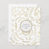 Gold florale Blätter Rustikale Hochzeiten speicher Ankündigungspostkarte (Vorne/Hinten)