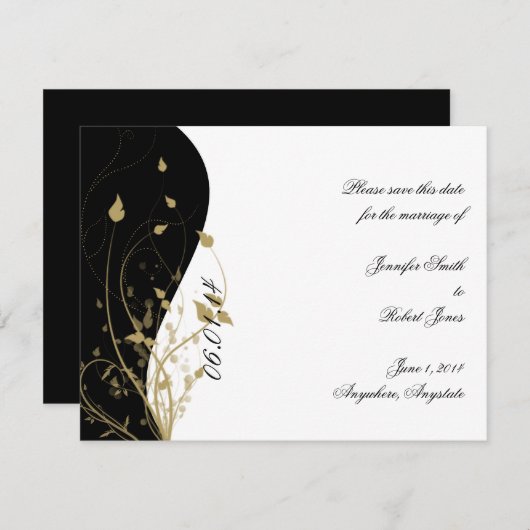 Gold florale Kurven Hochzeit Sichern Sie die Datum Save The Date (Vorne/Hinten)