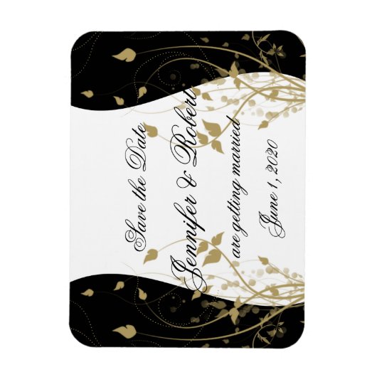 Gold florale kurvige Hochzeit Sichern Sie das Datu Magnet (Vertikal)