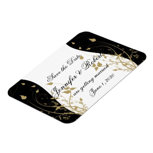 Gold florale kurvige Hochzeit Sichern Sie das Datu Magnet (Linke Seite)
