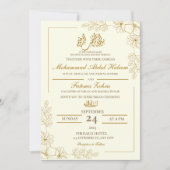 Gold florale Rahmen Elegantes Weißbuch Moderne Nik Einladung (Vorderseite)