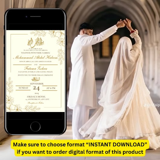 Gold florale Rahmen Elegantes Weißbuch Moderne Nik Einladung