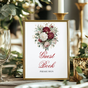 Gold Florales Erröten-Bordeaux-Gästebuch 8x10-Schi Poster