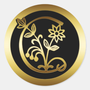GOLD-FLORALLMONOGRAMM SCHREIBEN C RUNDER AUFKLEBER