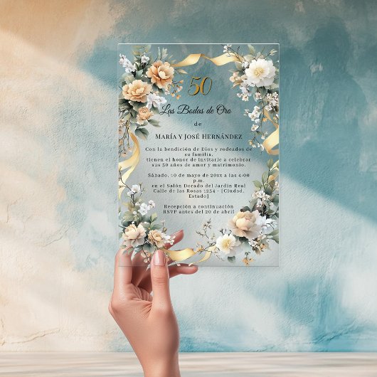 Gold Florals Invitación Bodas de Oro Acryleinladungen