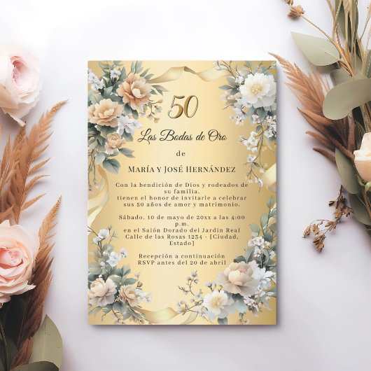 Gold Florals Invitación Bodas de Oro Einladung
