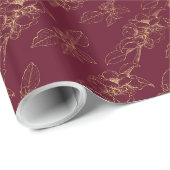 Gold Florals On Burgundy Wedding Geschenkpapier (Rolleneckpunkt)