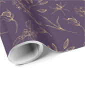 Gold Florals On Dark Purple Wedding Geschenkpapier (Rolleneckpunkt)
