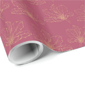 Gold Florals On Deep Pink Wedding Wrapping Paper Geschenkpapier (Rolleneckpunkt)
