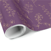 Gold Florals On Violet Wedding Wrapping Paper Geschenkpapier (Rolleneckpunkt)