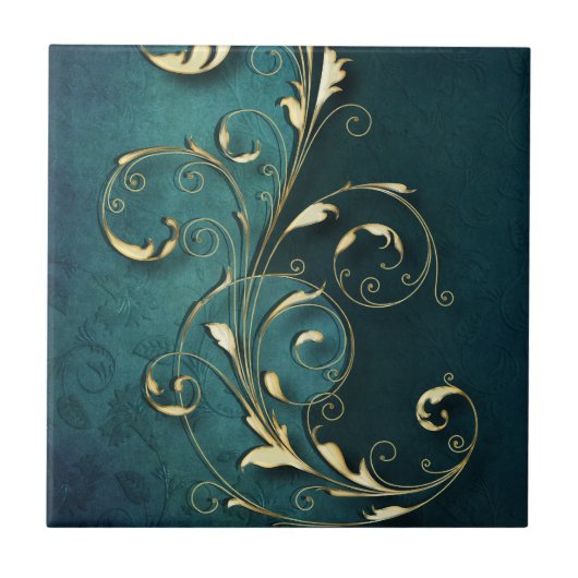 Gold Florentine Scrolls Tile Fliese (Vorderseite)