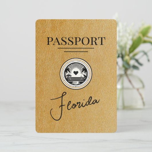 Gold Florida Passport Save the Date (Stehend Vorderseite)
