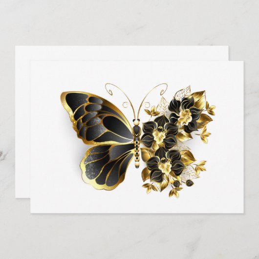 Gold Flower Butterfly with Black Orchid Ankündigung (Vorne/Hinten)