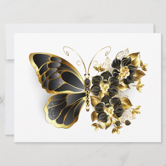 Gold Flower Butterfly with Black Orchid Karte (Vorderseite)