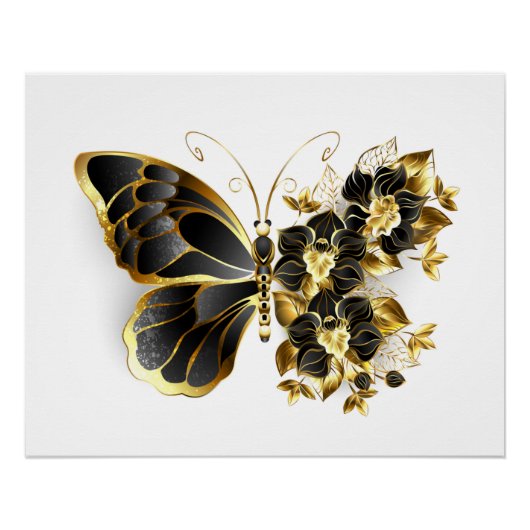 Gold Flower Butterfly with Black Orchid Poster (Vorderseite)