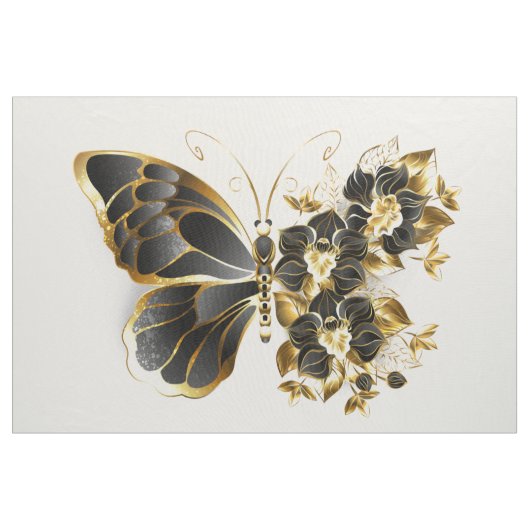Gold Flower Butterfly with Black Orchid Stoff (Yard (91,4 cm))