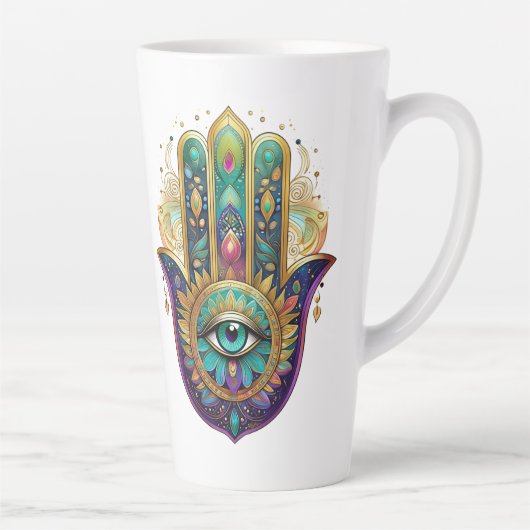 Gold Flower Petals Hamsa Turquoise Third Eye Milchtasse (Rechts)
