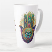 Gold Flower Petals Turquoise Third Eye Hamsa Milchtasse (Rechte Ecke)