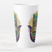 Gold Flower Petals Turquoise Third Eye Hamsa Milchtasse (Vorderseite)