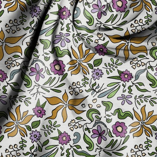 Gold Flowers Hand-drawn Botanical Design  Stoff