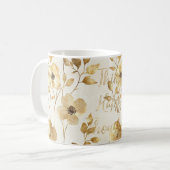 Gold Flowers Inspirational Happy Thoughts Kaffeetasse (Vorderseite Links)