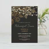Gold Flowers String Lights Rehearsal Einladung (Stehend Vorderseite)