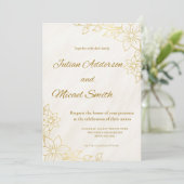 Gold Flowery Wedding invitation Einladung (Stehend Vorderseite)