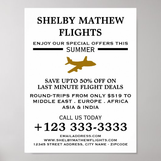 Gold-Flugzeug-Symbol, Werbung für Fluggesellschaft Poster (Vorne)