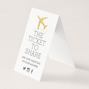 Gold Flugzeug Travel Theme Party Hashtag Sign Card