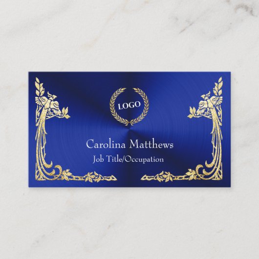 Gold Fock Peacock Corner Blue Visitenkarte (Vorderseite)