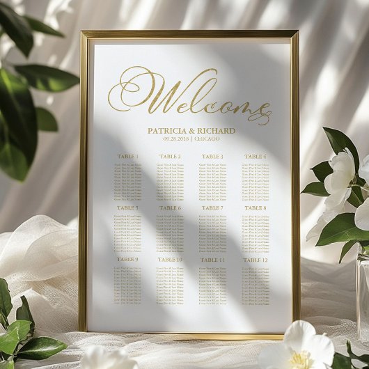 Gold Foil 12 Tische Hochzeitskarte Poster