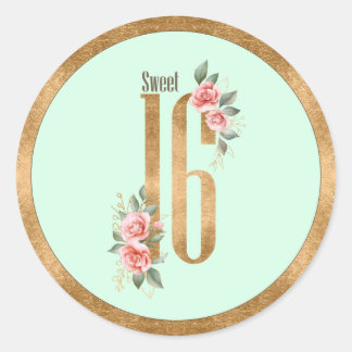 Gold Foil 16 . Geburtstag Mint Green ID756 Runder Aufkleber
