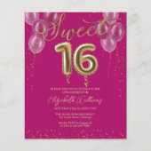 Gold Foil 16 Tagesballons Rosa Einladungen (Vorderseite)