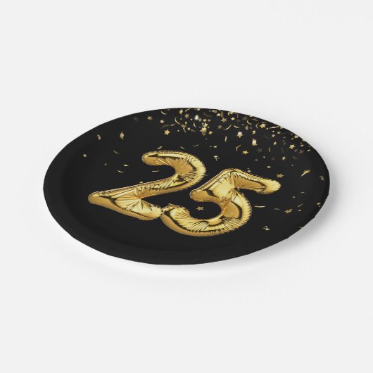 Gold Foil 25 Balloons und Confetti Papierplatte Pappteller (Schrägansicht)