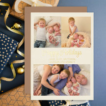 Gold Foil 3 Foto Happy Holidays Family