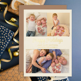 Gold Foil 3 Foto Happy Holidays Family Folien Feiertagskarte