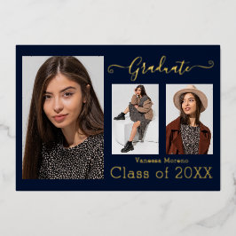 Gold Foil 3 Foto Moderne Kalligraphie Blu Grad Car Folieneinladung