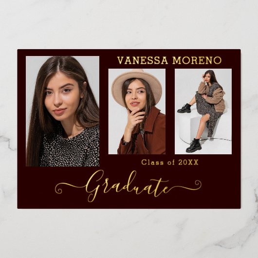 Gold Foil 3 Foto Moderne Kalligraphie Grad Bgy Folieneinladung (Vorderseite)