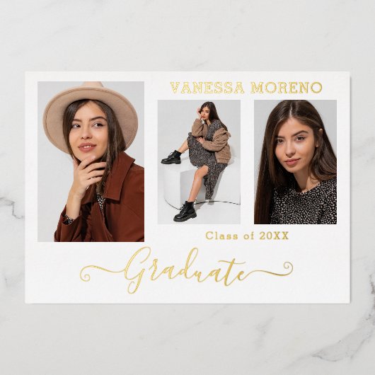 Gold Foil 3 Foto Moderne Kalligraphie Grad Karte W (Vorderseite)