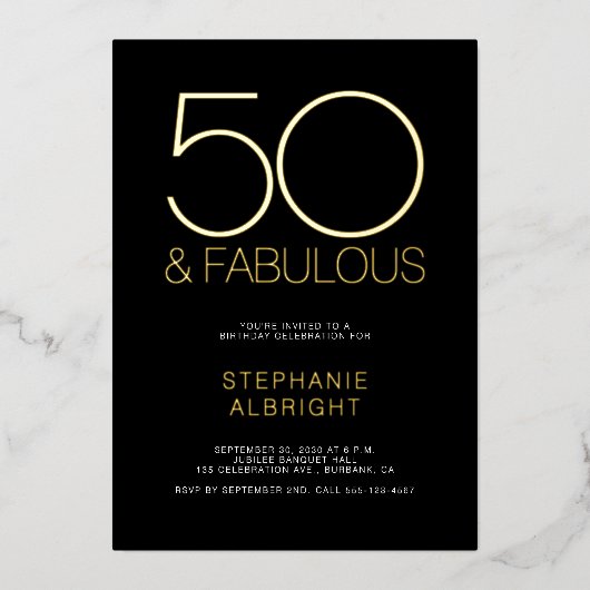 Gold Foil 50 and Fabulous 50th Birthday Party Folieneinladung (Vorderseite)