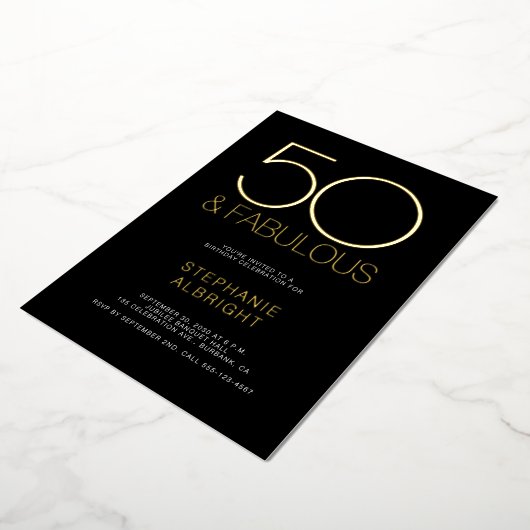Gold Foil 50 and Fabulous 50th Birthday Party Folieneinladung (Gedreht)