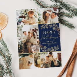 Gold Foil 5 Foto Family Collage Blue Holiday Card Folieneinladung