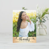 Gold Foil Abschluss Foto Moderne Skriptherzen Dankeskarte (Stehend Vorderseite)