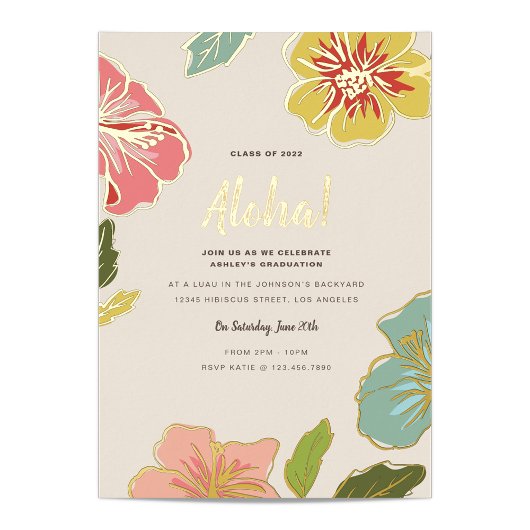 Gold Foil Aloha Hawaiian Graduation Einladungen