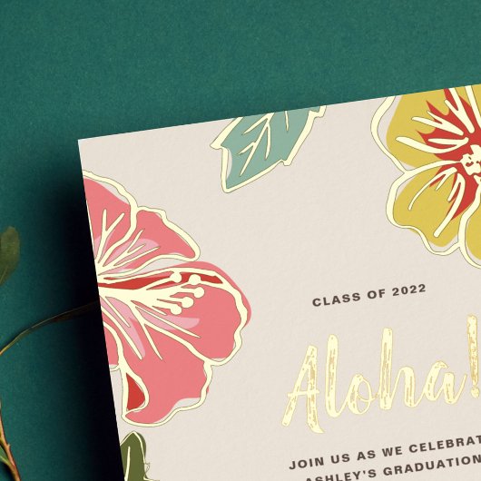 Gold Foil Aloha Hawaiian Graduation Einladungen